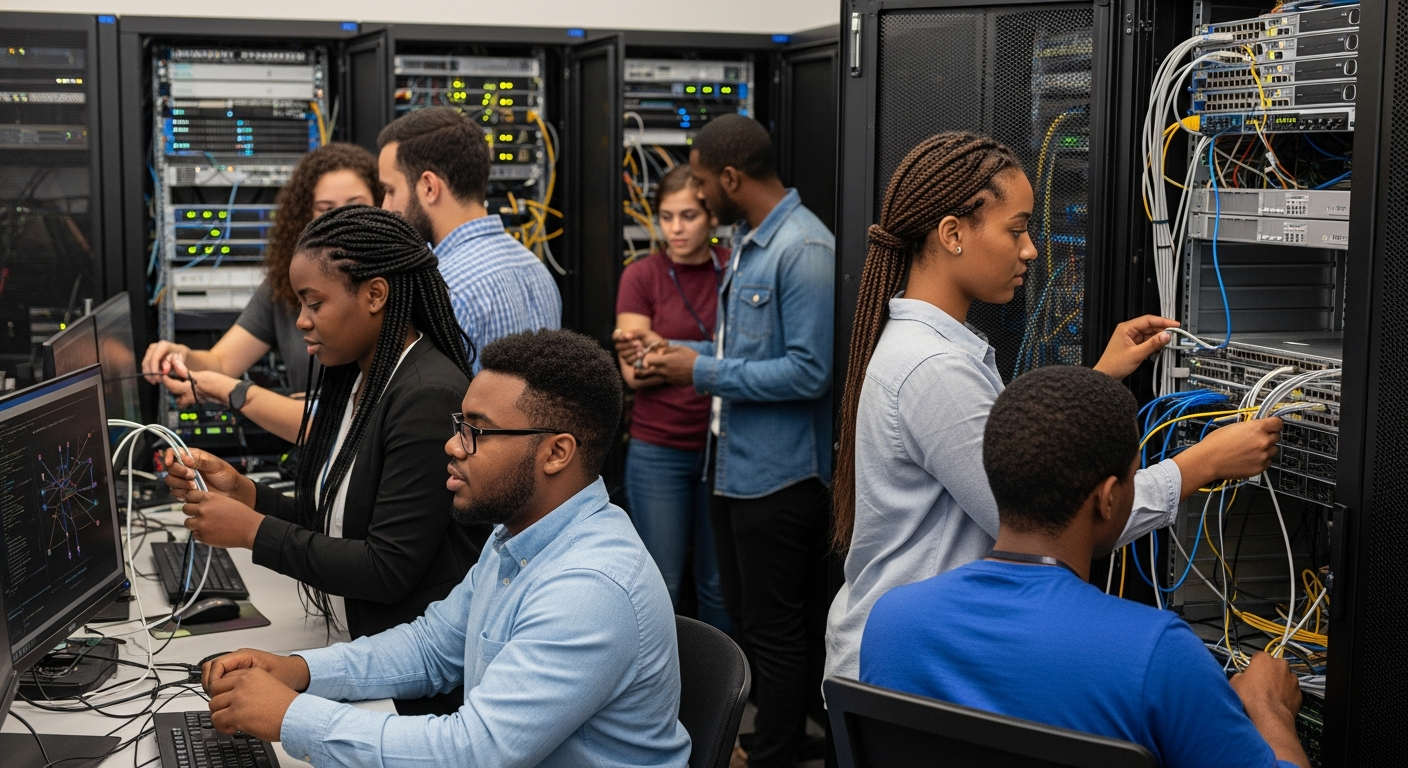 Diverse young professionals of color in tech training